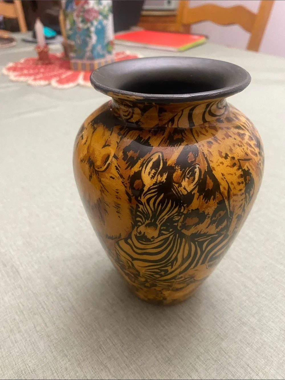Vintage Safari Decorative Vase: African Jungle Patchwork Ceramic Decor - Picture 3 of 12